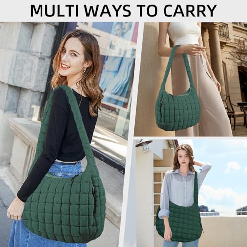 Image of Puffer Quilted Shoulder Bag Large Puffer Tote Bag for Women,Hobo Quilted Tote Bag Crossbody Shoulder Handbags Puff Purse