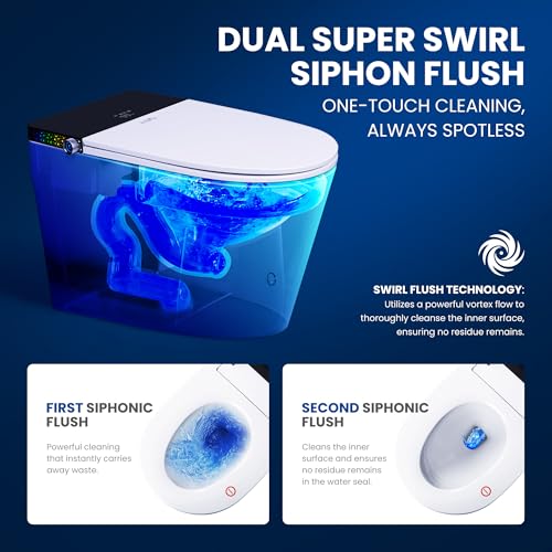 Sanitario inteligente London Sunshine ADA Premium con tapa de apertura automática, sensor de pie para descarga, bidé con lavado y secado de aire, boquilla autolimpiable, asiento calefactable y pantalla LED miniatura 7
