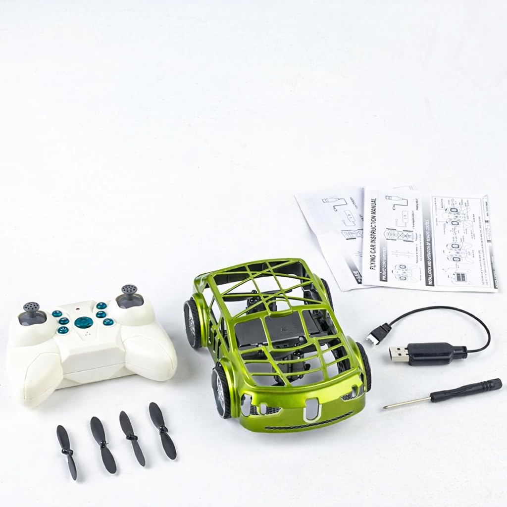 Toyrama 2.4GHz Flying Falcon RC Car 2-in-1 Air & Ground Racer | One-Click Takeoff Landing, Cool LED Lights, 360ยฐ Drift Stunt Vehicle Toy for Kids Boys Girls (Multicolor)