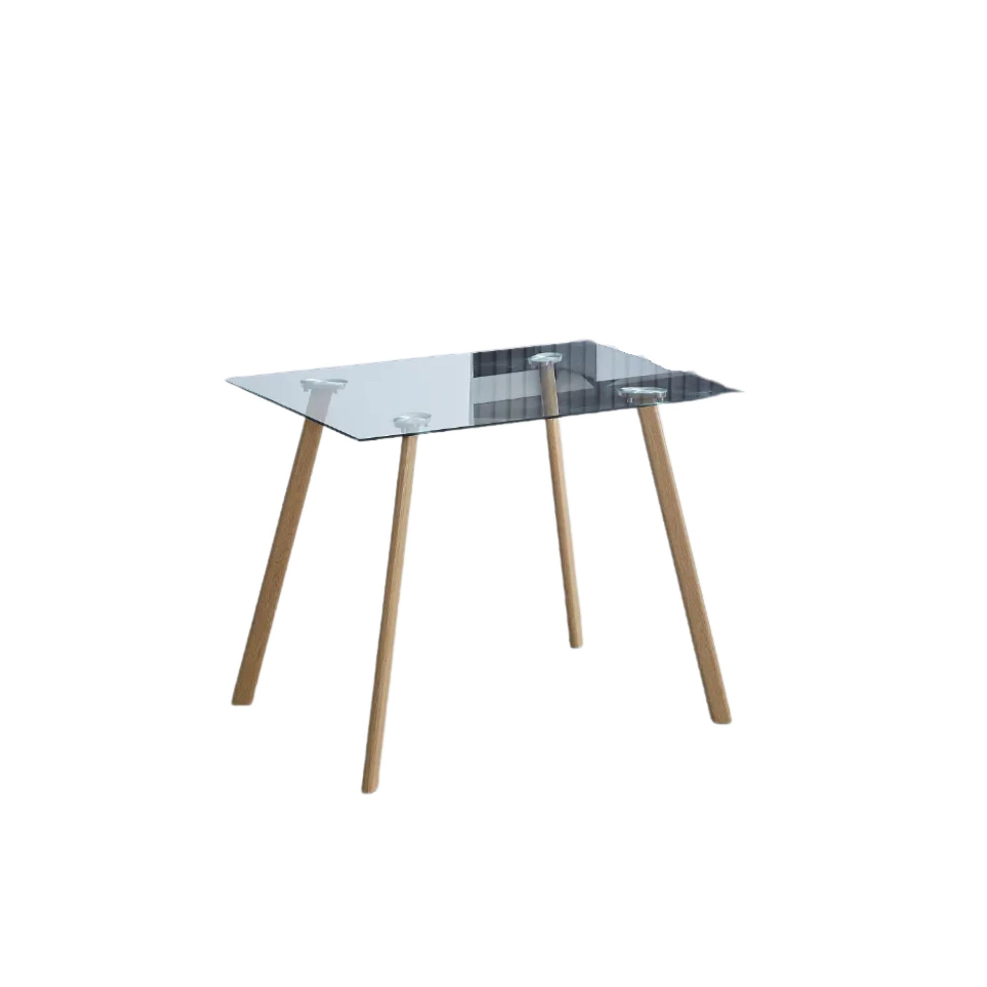 Mesa de Cocina Fija con Tapa de Cristal Templado Transparente y Patas Color Madera – Diseño Moderno y Funcional.