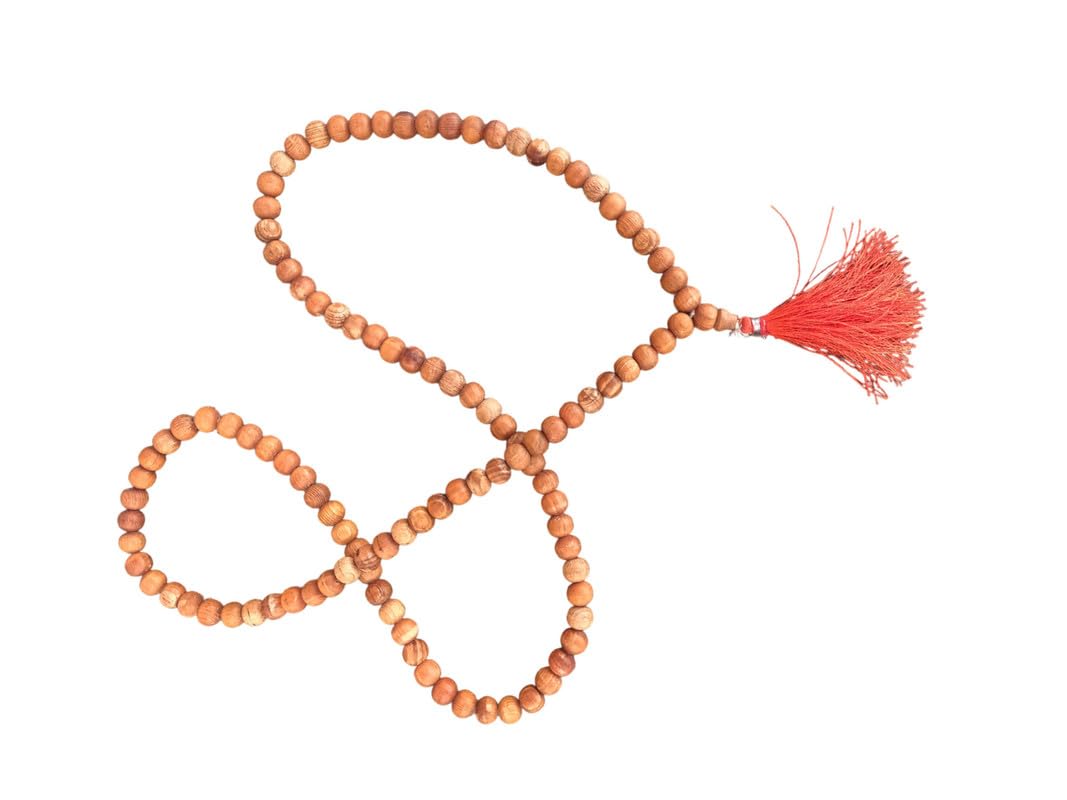 NRSON Natural Devadaru Mala Devadaru Japa Mala with Tread Tassel Devadaru Malai 108+1 Beads Mala for Meditation Pooja Chanting Wearing Prayer Beads Size 6 mm-picture-14