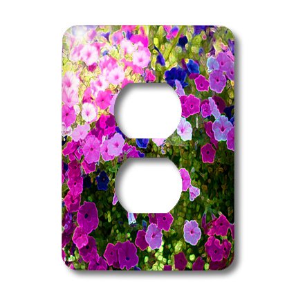 Plaque pour 2 prises de courant motif floral pot de fleurs suspendu violet