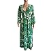 Nuofengkudu Womens Chiffon Deep V-Neck Stripe Printed Maxi Dress Unique Loose Summer Boho Dresses High Waisted (Green) S