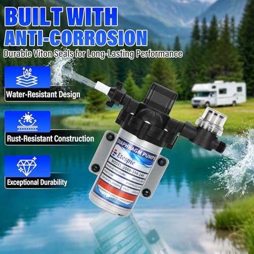 Image of 2026 Upgraded 2088-594-144 RV Fresh Water Pump, 115V AC 4.0 GPM 240GPH Self-Priming Diaphragm Water Pump, 15.1LPM 45PSI with Pressure Switch & Detachable Filter, Quiet Operation for RV Marine Yacht