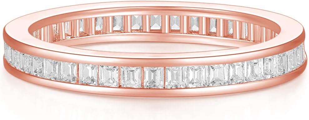 SHINYSO Wedding Band for Women Princess Cut Cubic Zirconia CZ Ring Eternity Band Engagement Stacking Promise Rings for Her Size 4-10