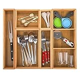 Youeon Set of 6 Bamboo Drawer Organizer Storage Box, Adjustable Cutlery Drawer Organizer, Silverware Organizer Multi-Use for Office, Home, Kitchen, Bedroom, Bathroom