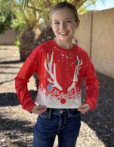 Image of Arshiner Girls Crop Tops Kids Long Sleeve Pullover Sweatshirts Girls Cropped Crewneck Sweatshirt for Teen Girl