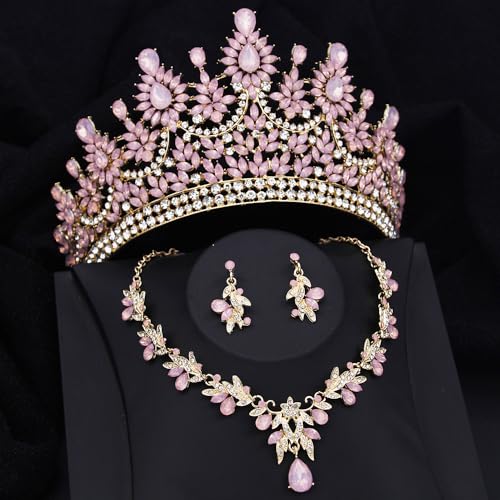 Crowns and Tiaras Jewelry Set for Women.Wedding Crown and Necklace Earrings Birthday Party Pageant Bridal Jewelry Sets Costume Tiara Accessories2