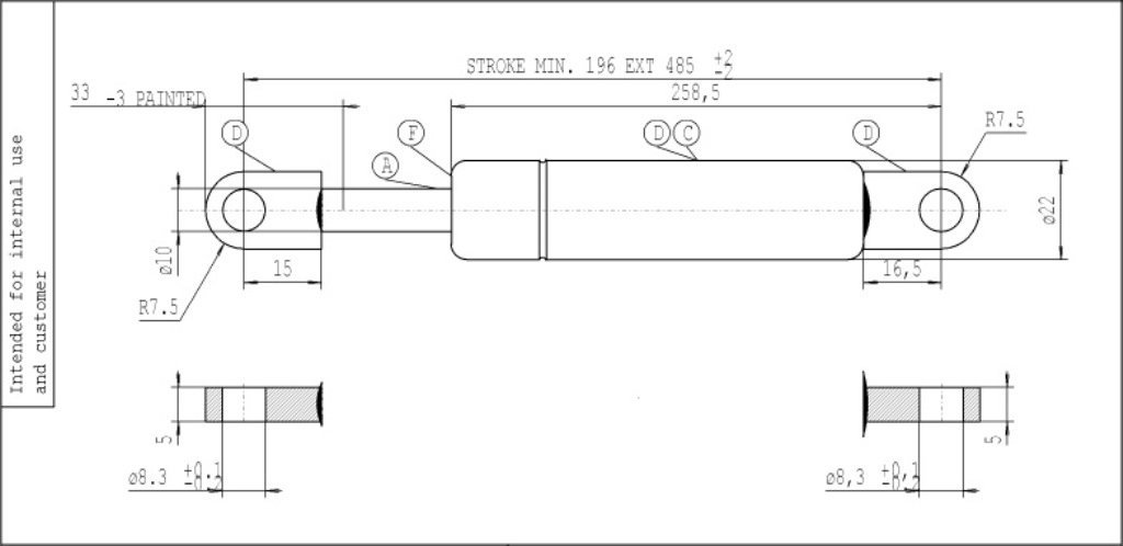 Stabilus Molla a gas LIFT-O-MAT ammortizzatore idraulico con 1000 Newton / 100 kg di forza di spinta, molla a gas per mobili, porte, camper, raccordi a lembo Art. 084921