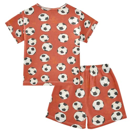 ALAZA Retro Football Soccer Red Pajamas Set Short Sleeve Cotton Sleepwear Summer Pjs 2 Piece 5-14Y2