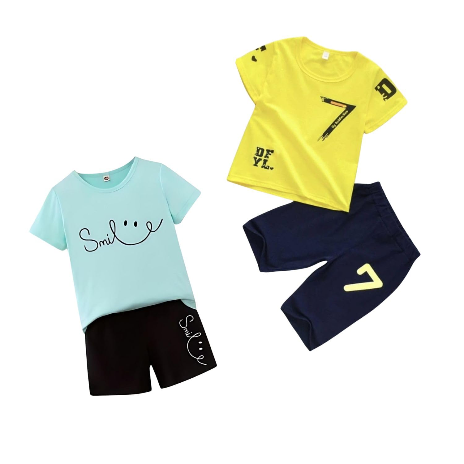 Cotton Half Sleeve T-Shirt & Shorts For Baby Boy | Summer Printed Kids Clothing Sets | Casual T-Shirt With Shorts Pant - Combo (Pack Of 2)