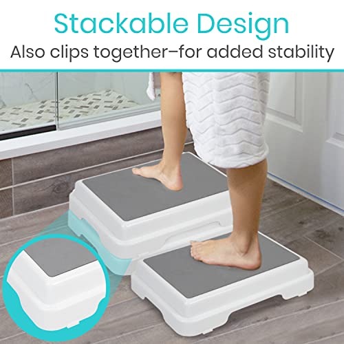 Vive Bath Shower Step Stool (4.5") - Slip Resistant, Stackable, Indoor/Outdoor - Safety Stepping Stool Bathroom Aid For Handicap, Elderly, Seniors, Bathtub, High Beds, Kitchens - Nonslip #TOP2