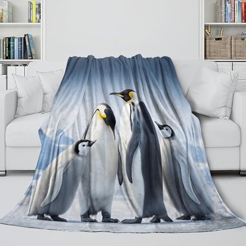 Couverture polaire microfibre pingouins 150x200cm pour canapé