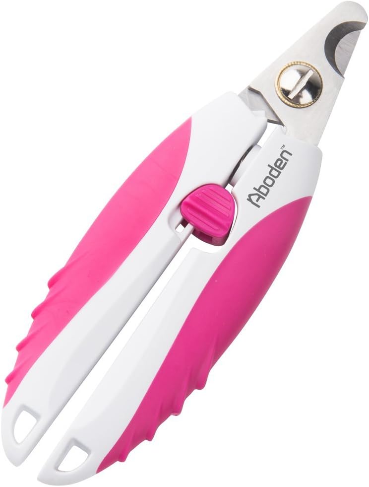 Aboden Professional Grade Pliers Style Pet Nail Clipper with Non-Slip Handles and Lock for Small Dogs and Cats, Rose, Small