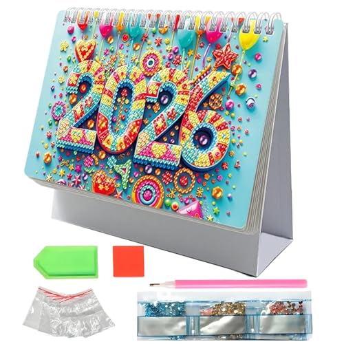 Calendario de oficina 2026 con pintura de piedras preciosas para decorar el escritorio de casa
