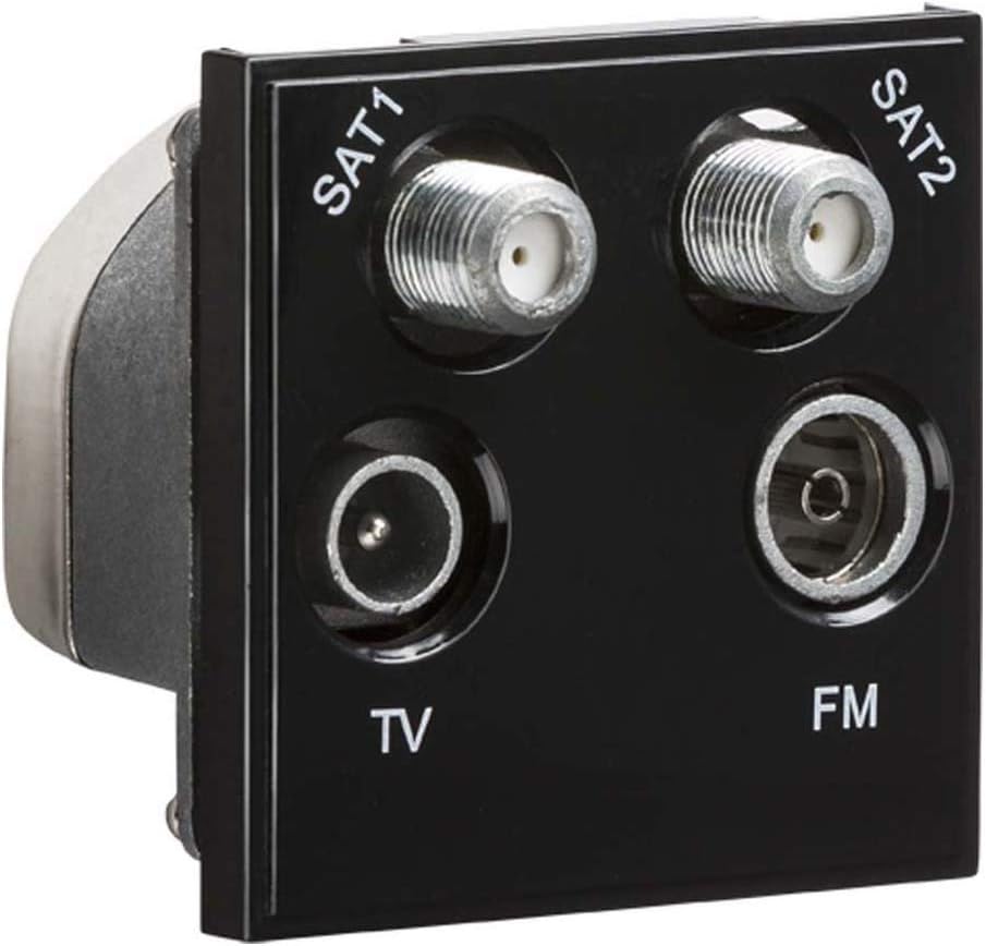 Knightsbridge NETQDBK Quadplexed SAT1/SAT2/TV/FM DAB Outlet Module, Black, 50 mm x 50 mm