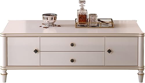 Miniatura 1 de BNNP Mesa de té para sala de estar mesa de café blanca vintage mesa de sofá rectangular de madera de 50 pulgadas con gran almacenamiento para sala