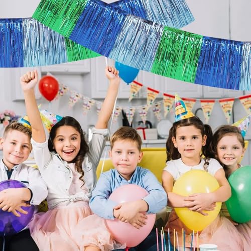 Image of BEISHIDA 3 Packs Metallic Foil Fringe Garland Blue Green Wall Hanging Tinsel Fringe Banners for Car Floats Bridal Shower Wedding Birthday Easter Graduation Holiday Party Decoration(30 Feet)