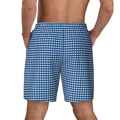 Blue Gingham Print Men's Swim Trunks Compression Liner Quick Dry Shorts Bathing Suits with Pockets3