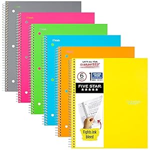 Five Star Spiral Notebooks, 1 Subject, College Ruled Paper, 100 Sheets, 11 x 8-1/2 inches, Assorted Colors, 6 Pack…
