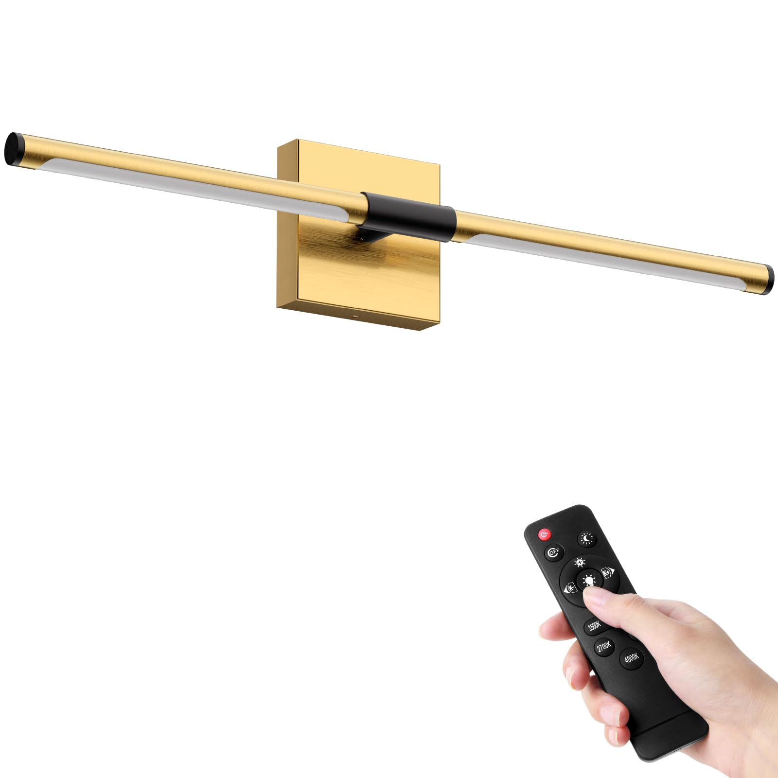 24 Inch Modern Bathroom Vanity Light with Rotatable Bar, 18W Dimmable LED Light Fixture FCC Certified, Gold Finish, Over Mirror or Wall Mounted, IP44 Warm/Natural/White Light for Living Room Bedroom