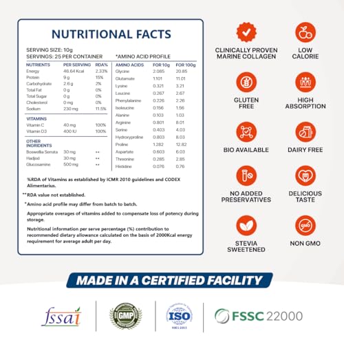 Image of Nature's Island Joint Support Supplement with Marine Collagen, Glucosamine, Boswellia, Hadjod, Vitamin D3 & C for Cartilage, Bone & Joint Wellness | 250g (Mango)