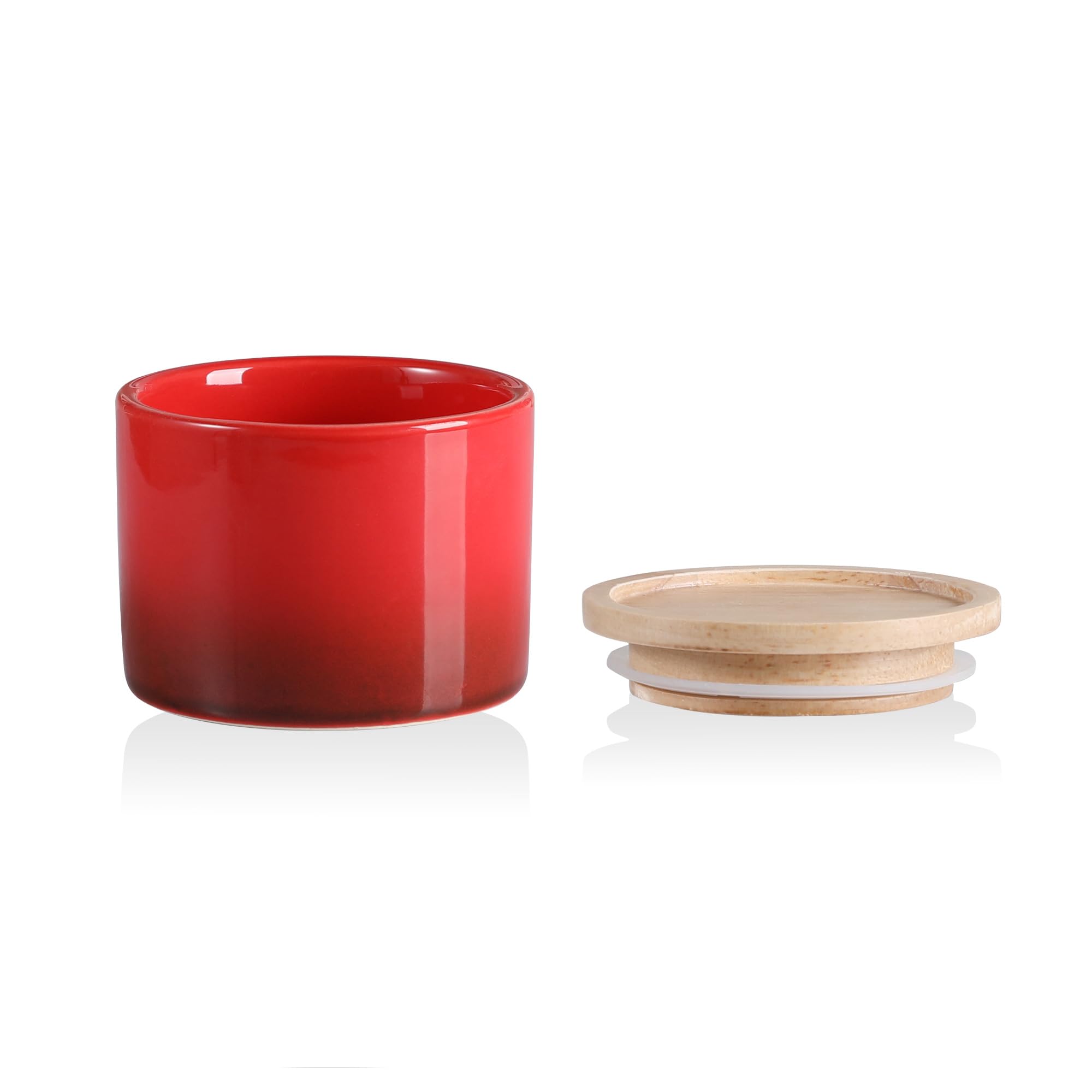 Kitchen Canisters Ceramic Food Storage Jar, Stackable Containers with Airtight Seal Wooden Lid for Serving Ground Coffee, Tea, Sugar, Spice and More - 5 Fl Oz(Gradient Red)