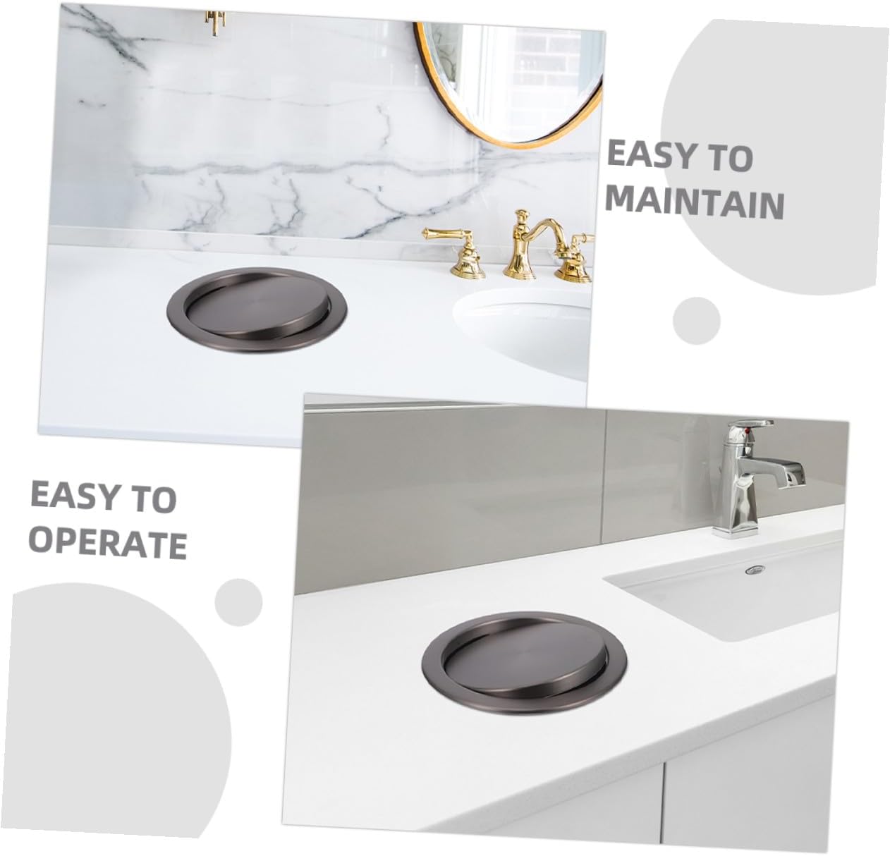 Toyvian Stainless Steel Recessed Trash Bin Lid Gunmetal Gray Home Bathroom Countertop Garbage Can Flap Cover