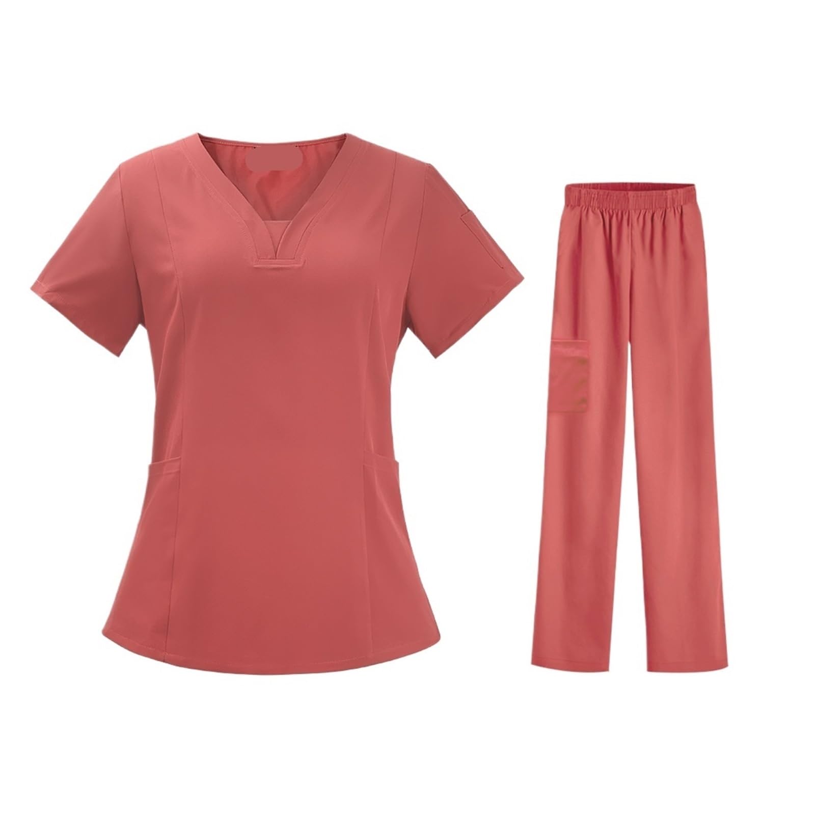Set di Indumenti da Lavoro for la Cura della toelettatura dell'uniforme da Infermiera Scrub Sala operatoria Abito Chirurgico Pantaloni Elastici a Maniche Corte(Orange Red,XXL)