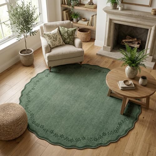 GarveeHome 6ft Green Scalloped Round Rug