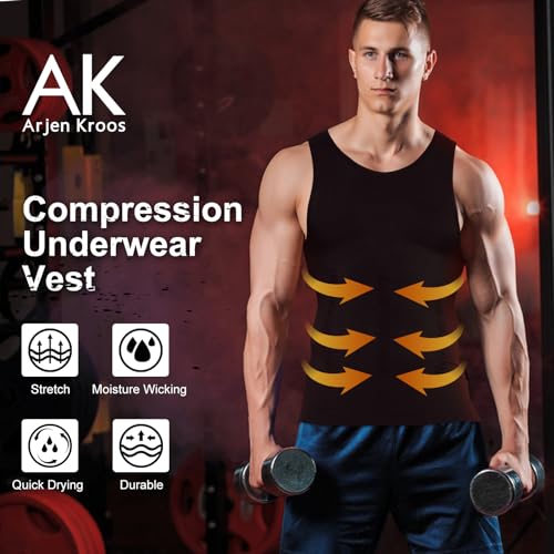 Arjen Kroos Men's Compression Muscle Undershirts Slimming Tank Top Shapewear Body Shaper 4 Pack2