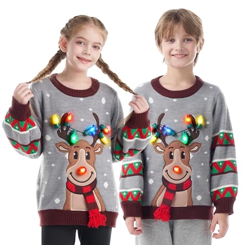 JOYIN Kinder-Weihnachtspullover mit LED-Beleuchtung, Rentier,...