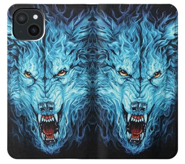 Etui iPhone 15 Plus Blue Fire Grim Wolf pour sorties et voyages - 3