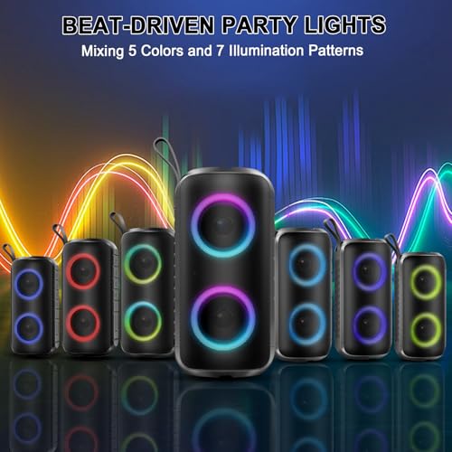 Image of Hupoaf Bluetooth Speaker, Stocking Stuffers Portable Wireless Speaker with 6D Loud Sound, IPX7 Waterproof, HD Call, RGB Lights, 12H Playtime for Home /Party /Outdoor /Beach