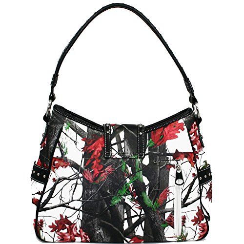 Western Turquoise Concho Accented Handbag Purse With Matching Wallet - Red/Cam3