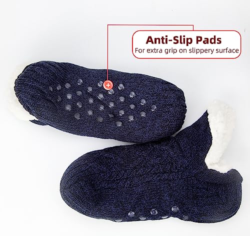 Image of Women Knitted Slipper Socks Cozy Sherpa Fuzzy Socks Non Slip Socks Winter Indoor Double Layer Bedroom Slipper Socks