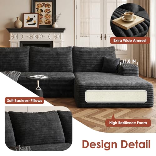 Image of Boneless Couch, Modular Sectional Couches for Living Room, U-Shaped Cloud Couch Sofa with Deep Seat, Fluffy Corduroy Upholstered Corner Sofa