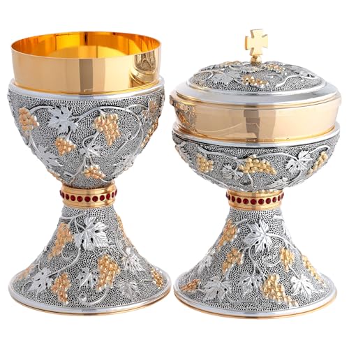  Holyart Calice e Pisside Bicolore Nodo Pietre Rosse Base puntinata grappoli D\'uva, Calice