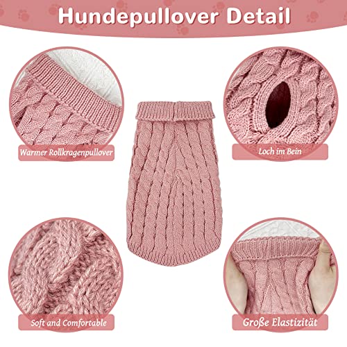 Hundepullover Haustier Pullove, Winter Warmer Hund Katzenpullover, Kleine Hunde Rollkragen Strickpullover, Strickpullover Oberbekleidung für Kleine Mittelgroße Hunde und Katzen(Rosa M)
