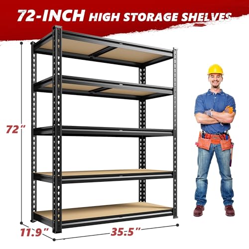 Image of REIBII 2 Pack Garage Shelving for Basement, Heavy Duty Storage Shelves