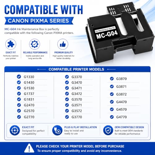 Image of VERENA MC-G04 Maintenance Cartridge Box Compatible with Canon PIXMA G1330 G3370 G1430 G2470 G3470 G3471 G3472 G4470 Printers