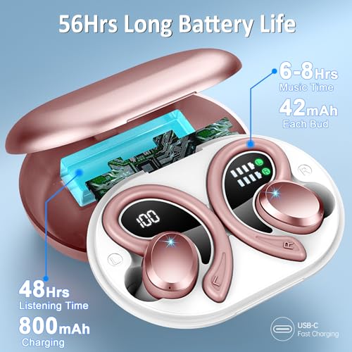 Image of Wireless Earbuds, Sport Bluetooth 5.4 Headphones 2026 New Bluetooth Earbuds with 56Hrs Stereo, 4 ENC Mic, Noise Canceling Over-Ear Buds with Earhooks, IP7 Waterproof Earphones for Workout /Running /Gym