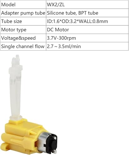 Bomba peristáltica WX2 DC 3V 6V Micro Pequeño Mini OEM Bomba Peristáltica Médica Bomba de dosificación de líquido de agua (WX2ZL-3.7V-300R-Tubo de