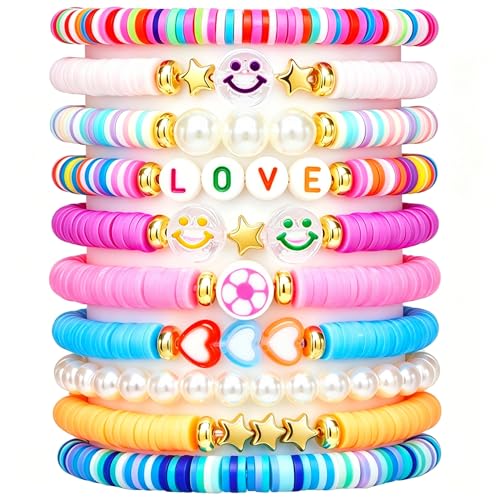 CHENSILAIYI Friendship Bracelets for Girls 10-Piece Cute Preppy Beaded Bracelet Set for Teen Girls Matching Bracelets for Friends Birthday Gifts for Daughter Granddaughter Niece