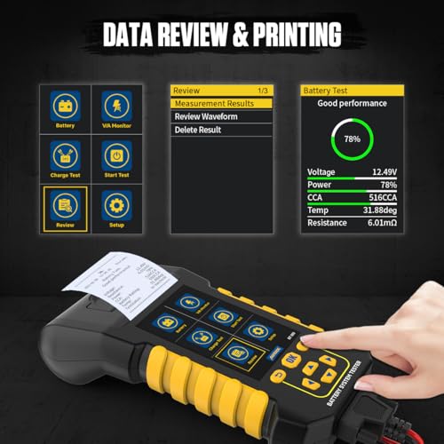 Image of Car Battery Tester 12V /24V Digital Automotive Batteries & Alternator Diagnostic Tool, 20-2000 CCA Load Capacity Charging Cranking System Tester for Truck Marine Motorcycle SUV Boat (Built-in Printer)