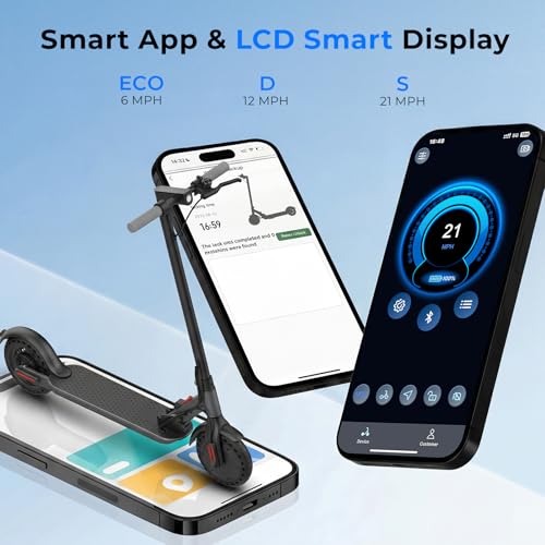 Image of Electric Scooter - Electric Scooter Adults, 500W Motor, 21 MPH, 21 Miles Max Range, APP Control, Double Braking Systems, 8.5'' Tire, Foldable E Scooter Teens