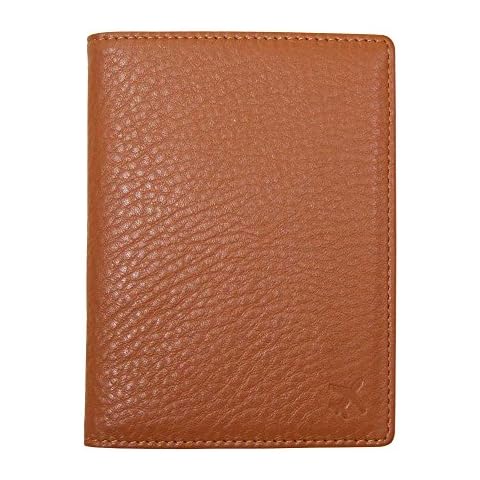 JNJSTELLA Genuine Leather RFID Blocking Passport Holder Compact Card Case Travel Wallet Brown Cover