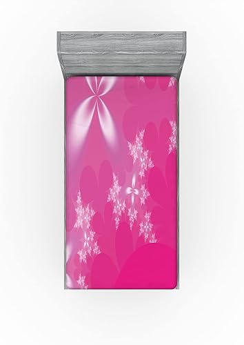 Miniatura 3 de Ambesonne Sábana bajera color rosa intenso, arreglo floral vibrante sobre un fondo abstracto rosa intenso, diseño moderno, ropa de cama de tela