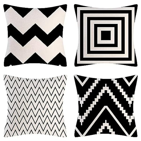 Federe per Cuscini 65x65cm,4 Pack Cuscini Divano Fodera per Cuscino,cuscini da esterno Geometria nera,Federa per Divano Casa Soggiorno Camera da Letto Decorazione per Interni per Cuscino CR-563