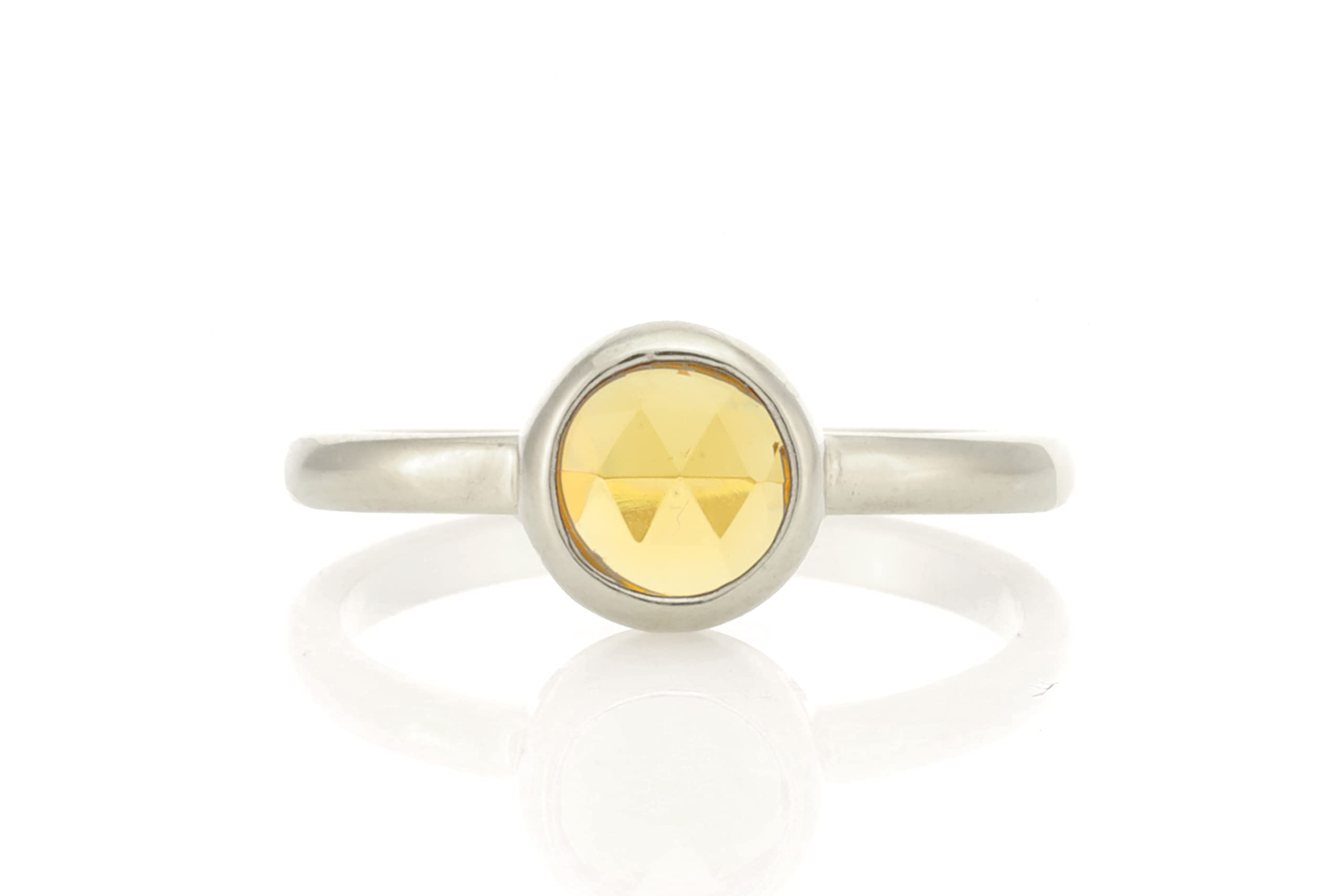 Citrin Edelstein Ring Lünette Set Ringe Verlobung Sterling Silber Ring - Silber Stapelring - November Geburtsstein Massiver Weißgold Ring